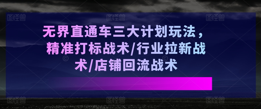 无界直通车三大计划玩法，精准打标战术/行业拉新战术/店铺回流战术-大兵轻创资源库