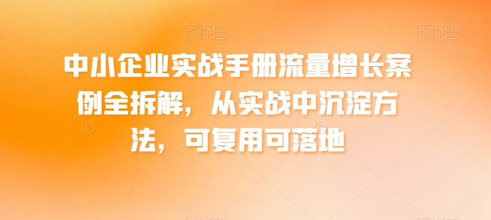 中小企业实战手册流量增长案例全拆解，从实战中沉淀方法，可复用可落地-大兵轻创资源库