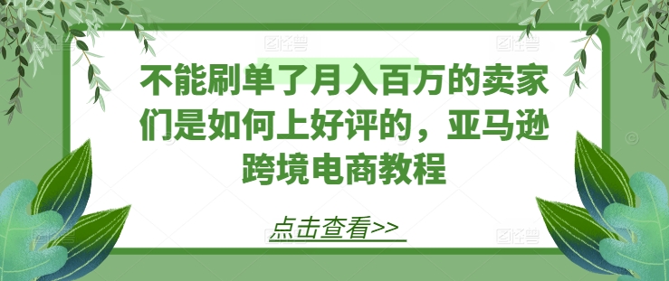 不能刷单了月入百万的卖家们是如何上好评的，亚马逊跨境电商教程-大兵轻创资源库