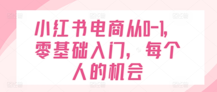小红书电商从0-1，零基础入门，每个人的机会-大兵轻创资源库