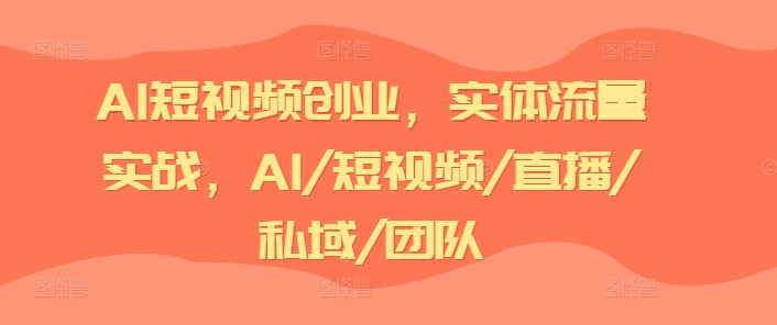 AI短视频创业，实体流量实战，AI/短视频/直播/私域/团队-大兵轻创资源库