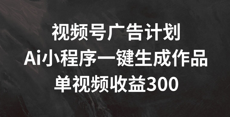 视频号广告计划，AI小程序一键生成作品， 单视频收益300+【揭秘】-大兵轻创资源库