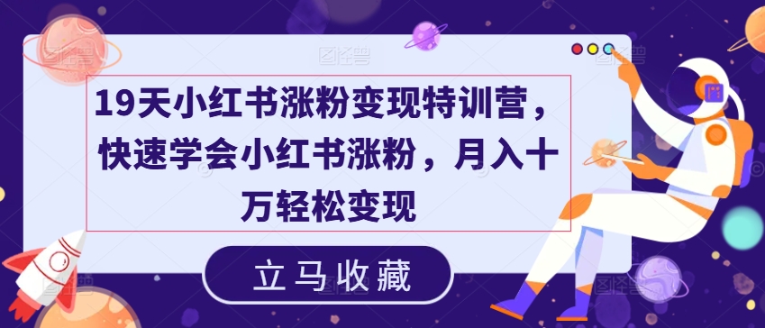 19天小红书涨粉变现特训营，快速学会小红书涨粉，月入十万轻松变现-大兵轻创资源库