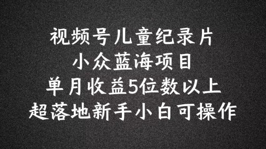 2024蓝海项目视频号儿童纪录片科普，单月收益5位数以上，新手小白可操作【揭秘】-大兵轻创资源库
