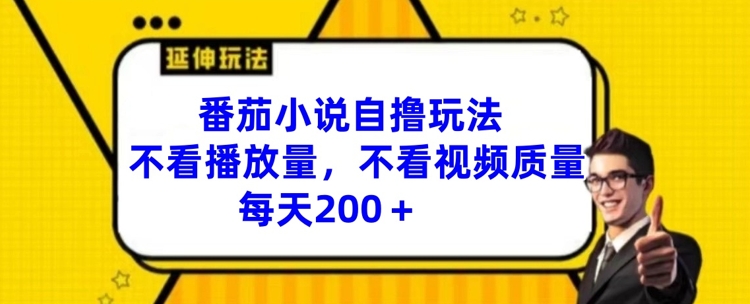番茄小说自撸玩法，不看播放量，不看视频质量，每天200+【揭秘】-大兵轻创资源库