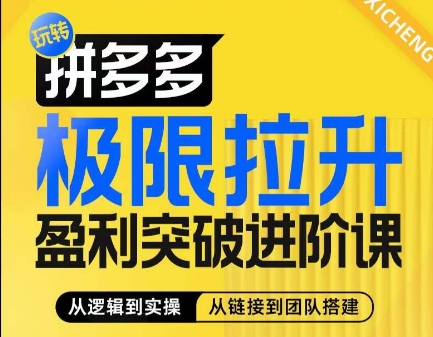 拼多多极限拉升盈利突破进阶课，​从算法到玩法，从玩法到团队搭建，体系化系统性帮助商家实现利润提升-大兵轻创资源库