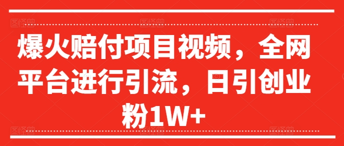 爆火赔付项目视频，全网平台进行引流，日引创业粉1W+【揭秘】-大兵轻创资源库