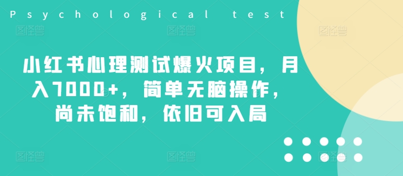 小红书心理测试爆火项目，月入7000+，简单无脑操作，尚未饱和，依旧可入局-大兵轻创资源库
