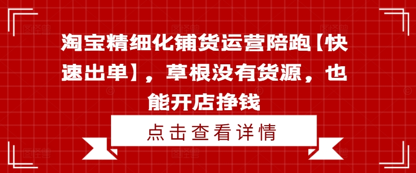 淘宝精细化铺货运营陪跑【快速出单】，草根没有货源，也能开店挣钱-大兵轻创资源库