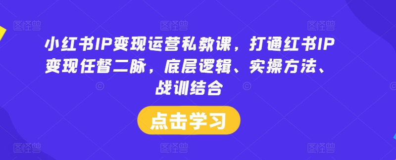 小红书IP变现运营私教课，打通红书IP变现任督二脉，底层逻辑、实操方法、战训结合-大兵轻创资源库