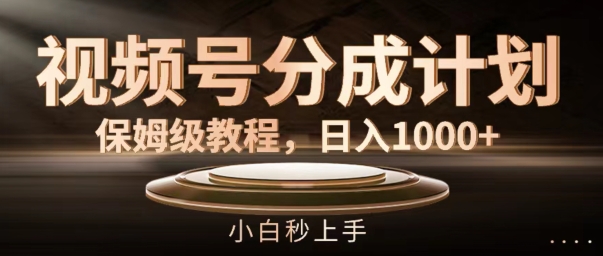 视频号分成计划保姆级教程，日入1K，小白秒上手【揭秘】-大兵轻创资源库