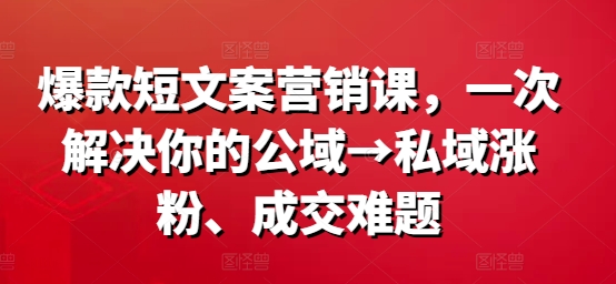 爆款短文案营销课，一次解决你的公域→私域涨粉、成交难题-大兵轻创资源库