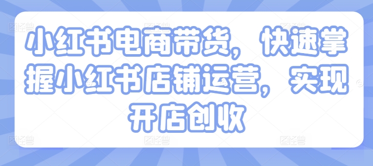 小红书电商带货，快速掌握小红书店铺运营，实现开店创收-大兵轻创资源库