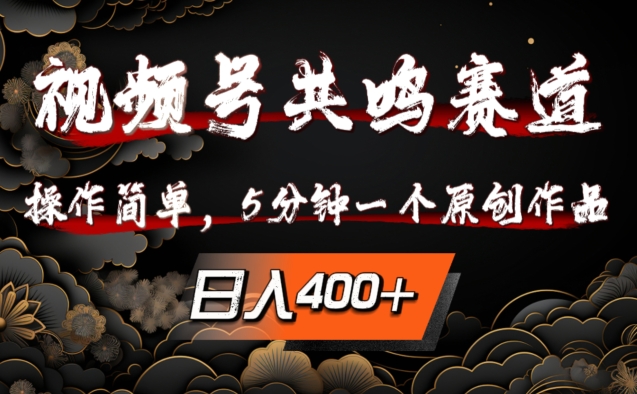 视频号共鸣赛道，操作简单，5分钟1个原创作品，日入几张【揭秘】-大兵轻创资源库