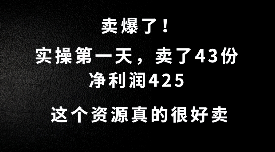 这个资源，需求很大，实操第一天卖了43份，净利润425【揭秘】-大兵轻创资源库