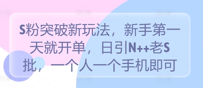 S粉突破新玩法，新手第一天就开单，日引N++老S批，一个人一个手机即可【揭秘】-大兵轻创资源库