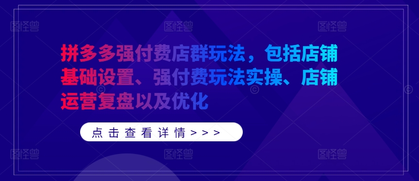 拼多多强付费店群玩法，包括店铺基础设置、强付费玩法实操、店铺运营复盘以及优化-大兵轻创资源库