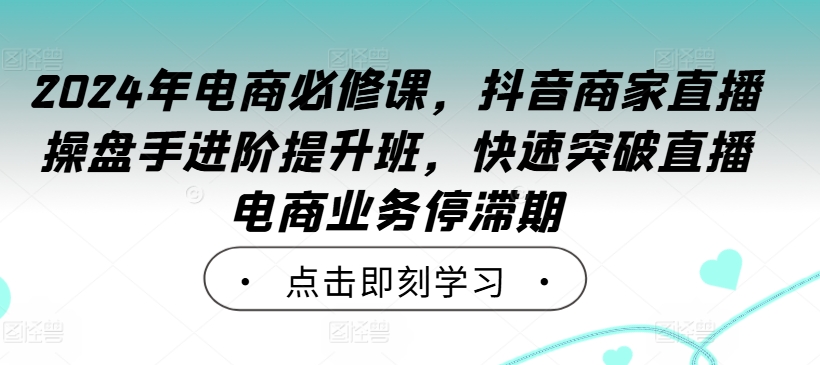 2024年电商必修课，抖音商家直播操盘手进阶提升班，快速突破直播电商业务停滞期-大兵轻创资源库