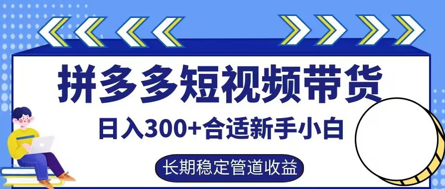 拼多多短视频带货日入300+有长期稳定被动收益，合适新手小白【揭秘】-大兵轻创资源库