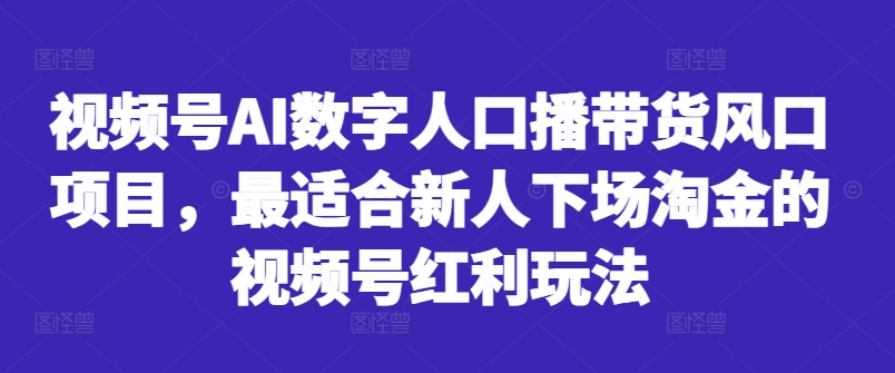 视频号AI数字人口播带货风口项目，最适合新人下场淘金的视频号红利玩法-大兵轻创资源库