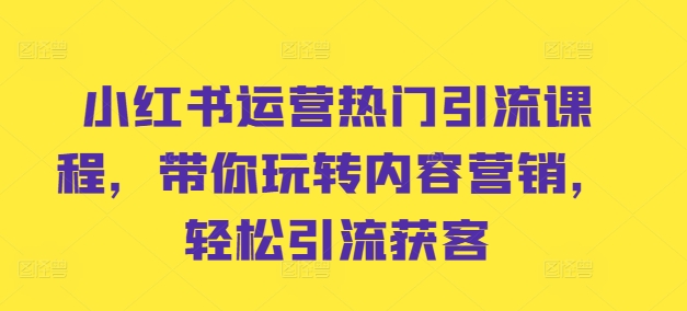 小红书运营热门引流课程，带你玩转内容营销，轻松引流获客-大兵轻创资源库