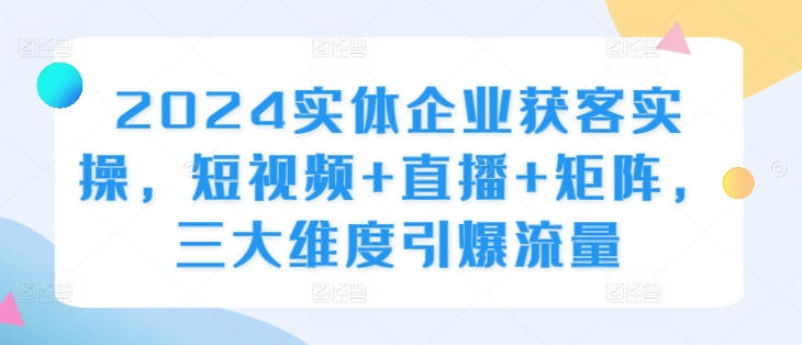 2024实体企业获客实操，短视频+直播+矩阵，三大维度引爆流量-大兵轻创资源库