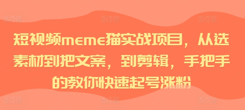 短视频meme猫实战项目，从选素材到把文案，到剪辑，手把手的教你快速起号涨粉-大兵轻创资源库