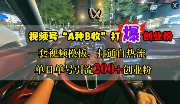 视频号“A种B收”打爆创业粉，一套视频模板打通自热流，单日单号引流200+创业粉-大兵轻创资源库