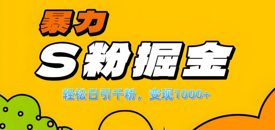 单人单机日引千粉，变现1k+，S粉流量掘金计划攻略【揭秘】-大兵轻创资源库