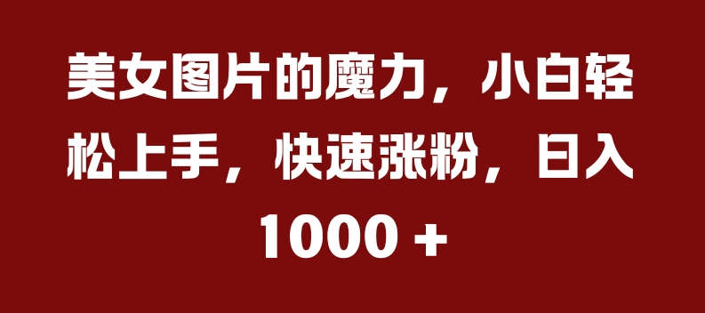 美女图片的魔力，小白轻松上手，快速涨粉，日入几张【揭秘】-大兵轻创资源库