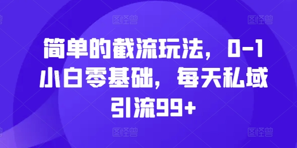 简单的截流玩法，0-1小白零基础，每天私域引流99+【揭秘】-大兵轻创资源库