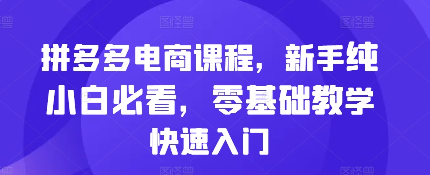 拼多多电商课程，新手纯小白必看，零基础教学快速入门-大兵轻创资源库