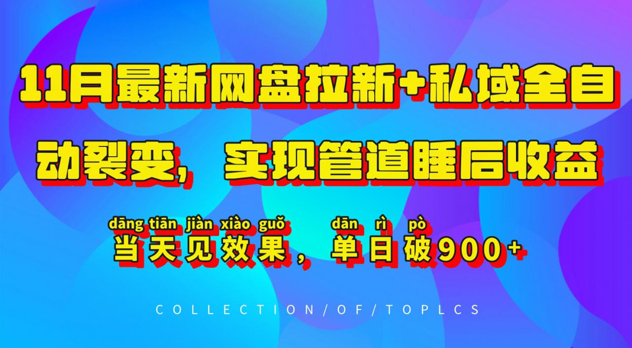 11月最新网盘拉新+私域全自动裂变，实现管道睡后收益，当天见效果，单日破900+-大兵轻创资源库