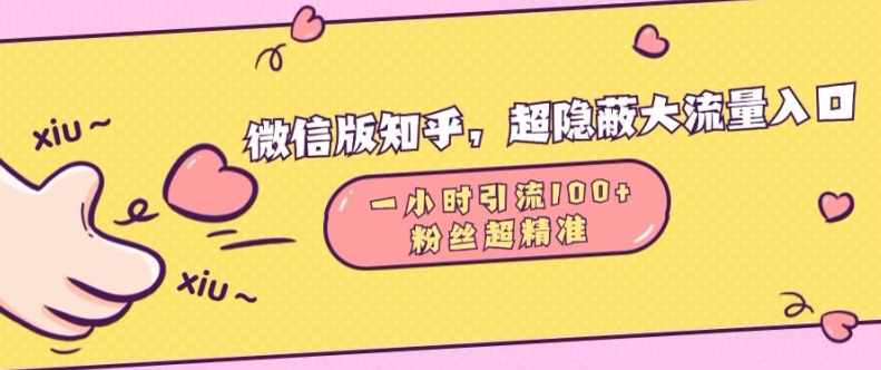 微信版知乎，超隐蔽流量入口1小时引流100人，粉丝质量超高【揭秘】-大兵轻创资源库