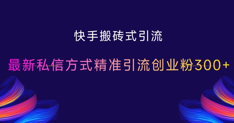 快手搬砖式引流，最新私信方式精准引流创业粉300+-大兵轻创资源库