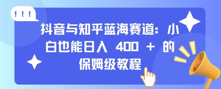抖音与知乎蓝海赛道：小白也能日入 4张 的保姆级教程-大兵轻创资源库