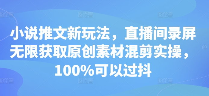 小说推文新玩法，直播间录屏无限获取原创素材混剪实操，100%可以过抖-大兵轻创资源库