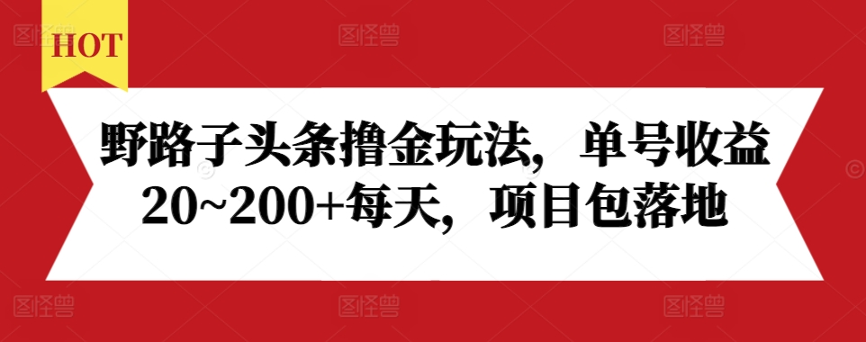 野路子头条撸金玩法，单号收益20~200+每天，项目包落地-大兵轻创资源库