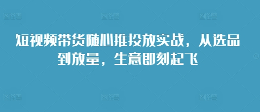 短视频带货随心推投放实战，从选品到放量，生意即刻起飞-大兵轻创资源库