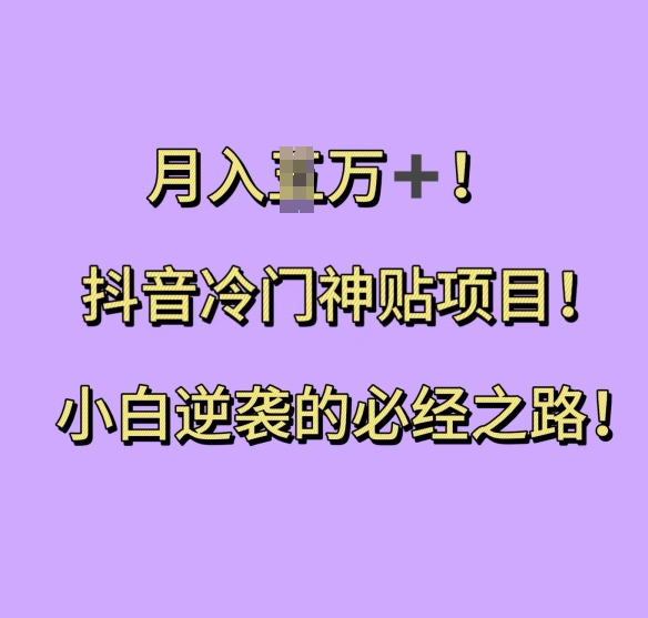 抖音冷门神贴项目，小白逆袭的必经之路，月入过W【揭秘】-大兵轻创资源库