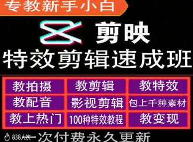 剪映特效教程和运营变现教程，特效剪辑速成班，专教新手小白-大兵轻创资源库