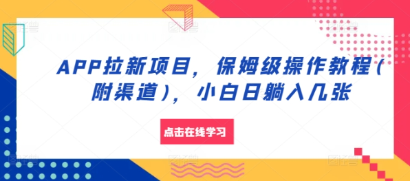 APP拉新项目，保姆级操作教程(附渠道)，小白日躺入几张【揭秘】-大兵轻创资源库