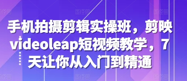 手机拍摄剪辑实操班，剪映videoleap短视频教学，7天让你从入门到精通-大兵轻创资源库