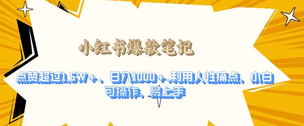 利用人性的痛点，打造爆款笔记，获得点赞超过1.5W+，日入1k【揭秘】-大兵轻创资源库