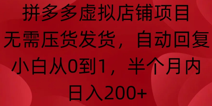 拼多多虚拟店铺项目，无需压货发货，自动回复，小白从0到1，半个月内日入200+【揭秘】-大兵轻创资源库
