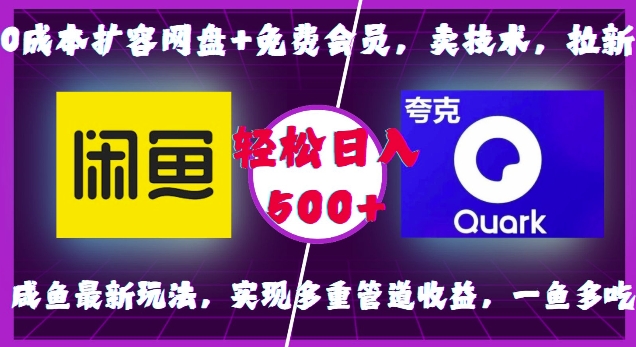 0成本扩容网盘+免费会员，卖技术，拉新，咸鱼最新玩法，实现多重管道收益，一鱼多吃，轻松日入500+-大兵轻创资源库