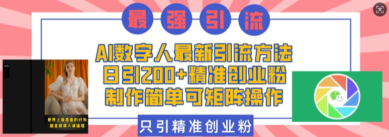 AI数字人最新引流方法，日引200+精准创业粉，制作简单可矩阵操作-大兵轻创资源库