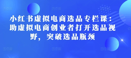 小红书虚拟电商选品专栏课：助虚拟电商创业者打开选品视野，突破选品瓶颈-大兵轻创资源库