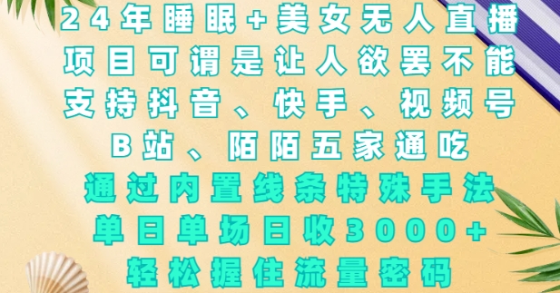 2024年睡眠+美女无人直播，通过内置线条特殊手法，单场日收3k+，轻松握住流量密码【揭秘】-大兵轻创资源库