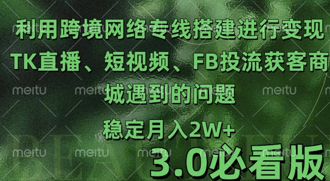 利用跨境电商网络及搭建TK直播、短视频、FB投流获客以及商城遇到的问题进行变现3.0必看版【揭秘】-大兵轻创资源库